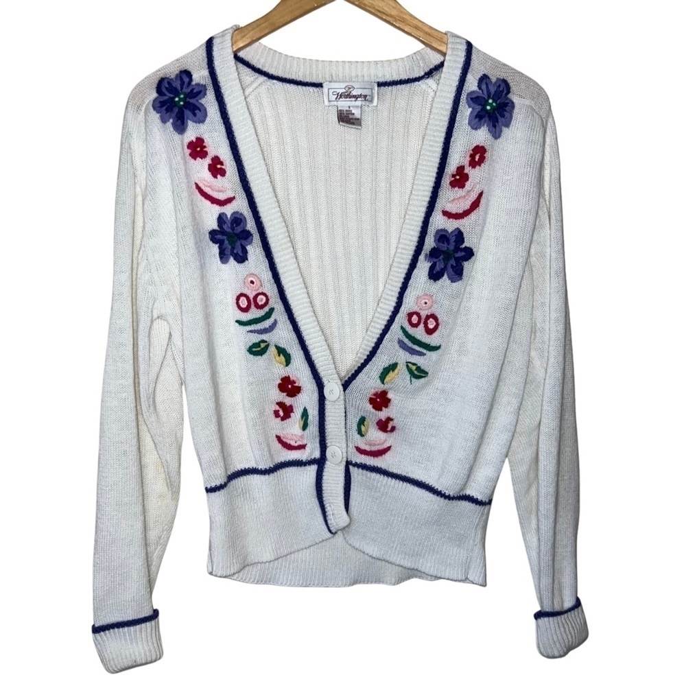 Vintage Worthington Floral Embroidered Cardigan Size Small